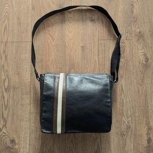 Bally Black Leather Messenger Bag with Brown and Cream Accent